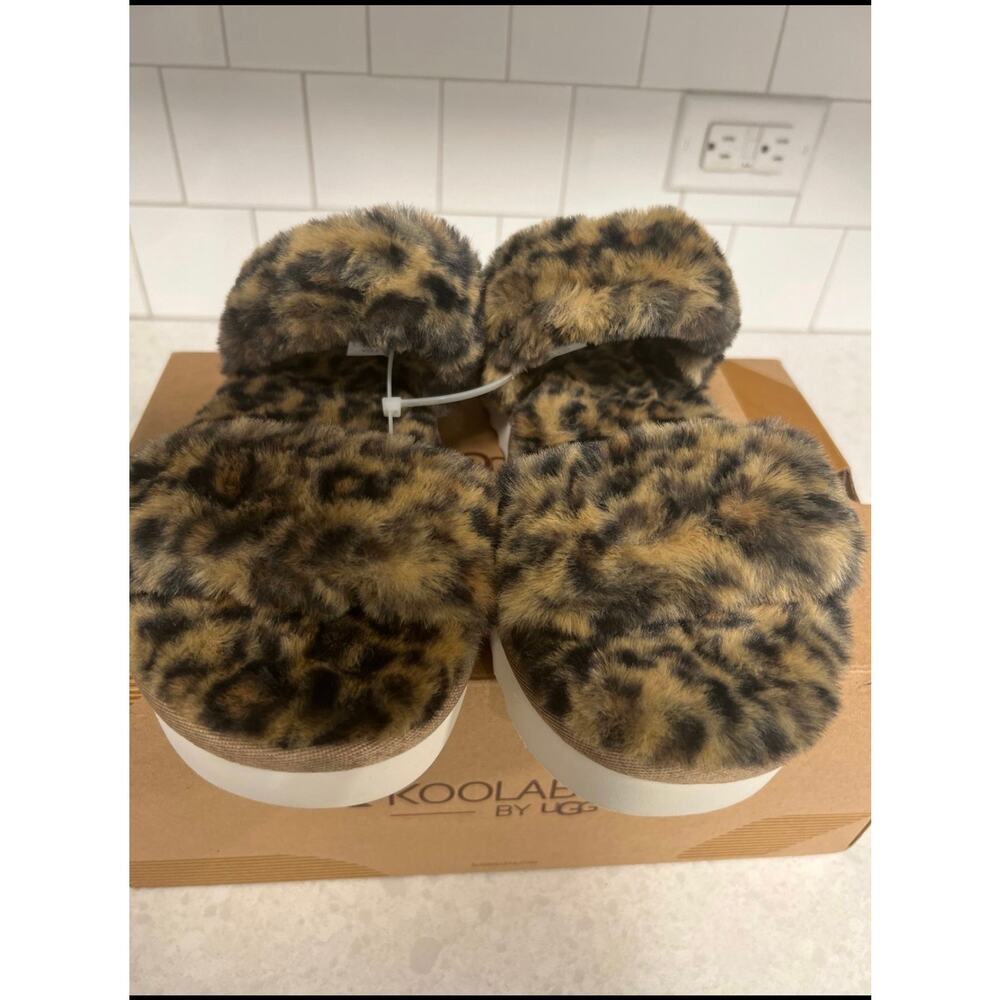 New Koolaburra by Ugg W Fuzz-On Women’s Cozy Slides Slippers Leopard Size 9
